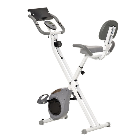 Soozier Folding Exercise Bike, Indoor Stationary Bike with 8-Level Magnetic Resistance and LCD Monitor, for Cardio Workout Grey