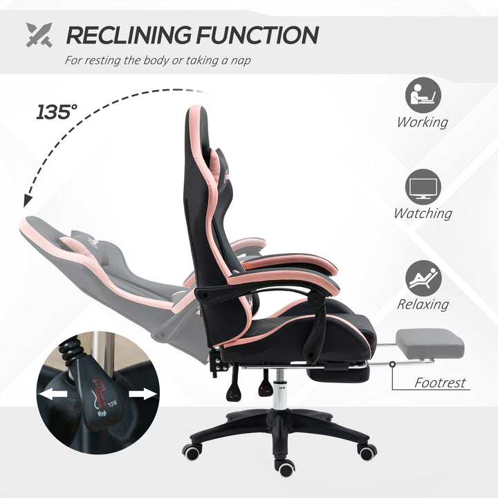 Vinsetto Computer Gaming Chair, PU Leather Office Desk Chair with Footrest, Swivel Wheels, 135° Reclining Back, Black