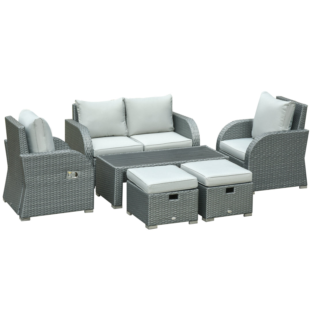 Outsunny 6 PCS Outdoor Rattan Wicker Sofa Set Patio All Weather Furniture w/ Tea Table & Cushion for Backyard Garden Grey