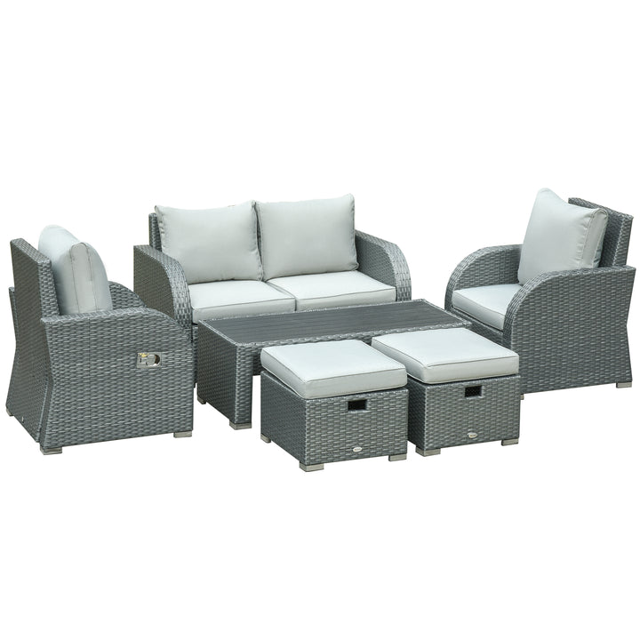 Outsunny 6 PCS Outdoor Rattan Wicker Sofa Set Patio All Weather Furniture w/ Tea Table & Cushion for Backyard Garden Grey