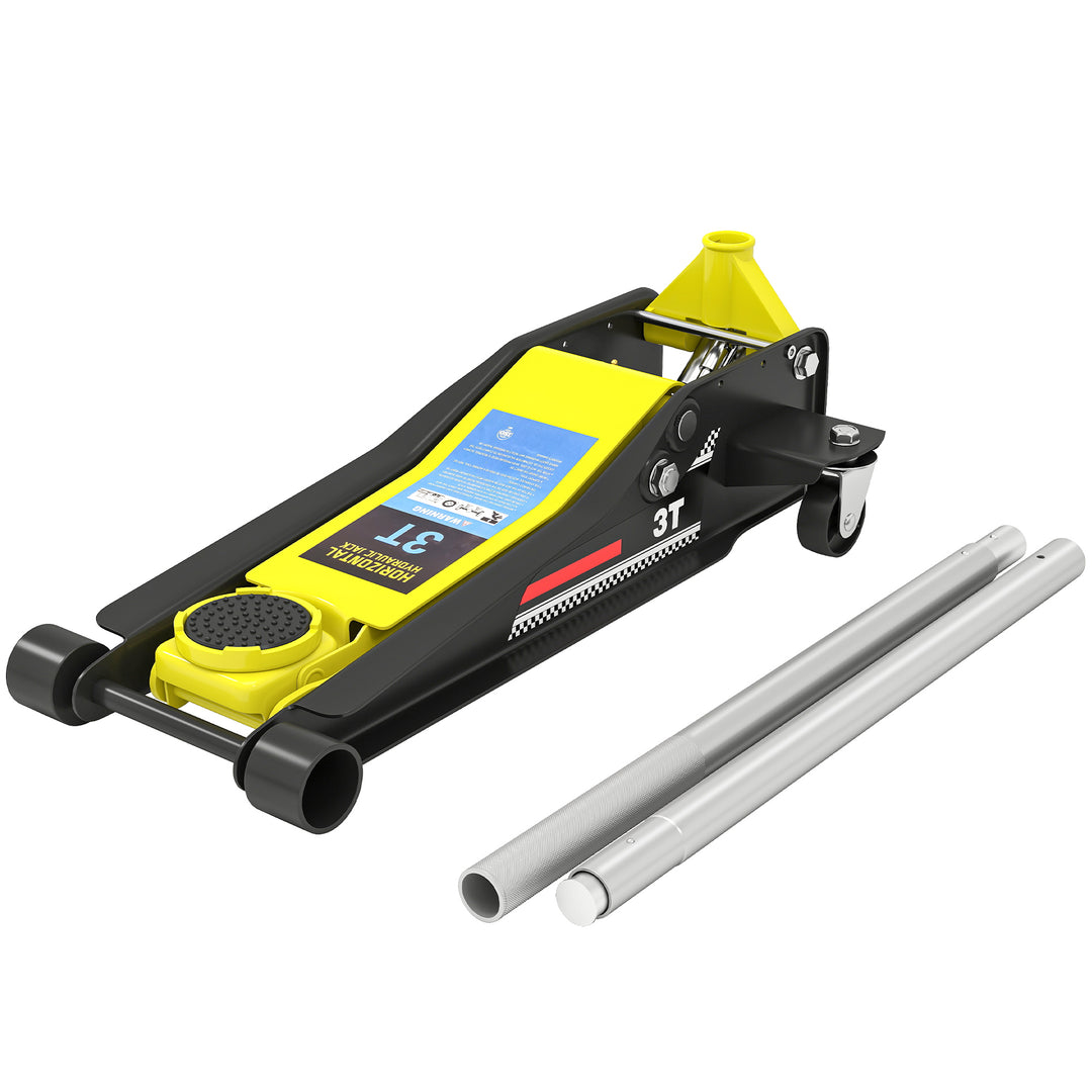 HOMCOM 3 Ton Hydraulic Low Profile Trolley Service Floor Jack Heavy Duty Car Jack with Dual Piston Pump, 3"-19.6" Lifting Range