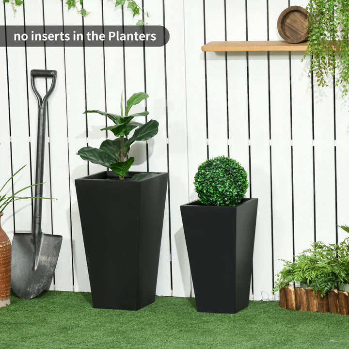 Outsunny Set of 2 Tall Planters with Drainage Holes, 22" / 18" Outdoor Flower Pots for Patio, Yard, Garden, Grey