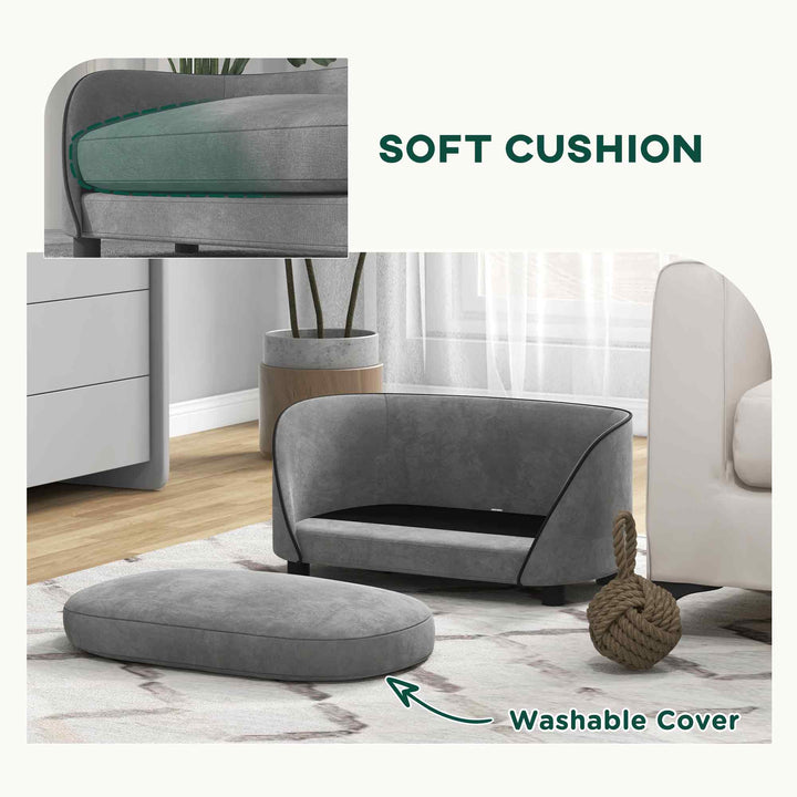 PawHut Pet Sofa Dog Couch for Small to Medium Sized Dogs with Soft Cushion, Removable Washable Cover, Velvet Touch, Grey