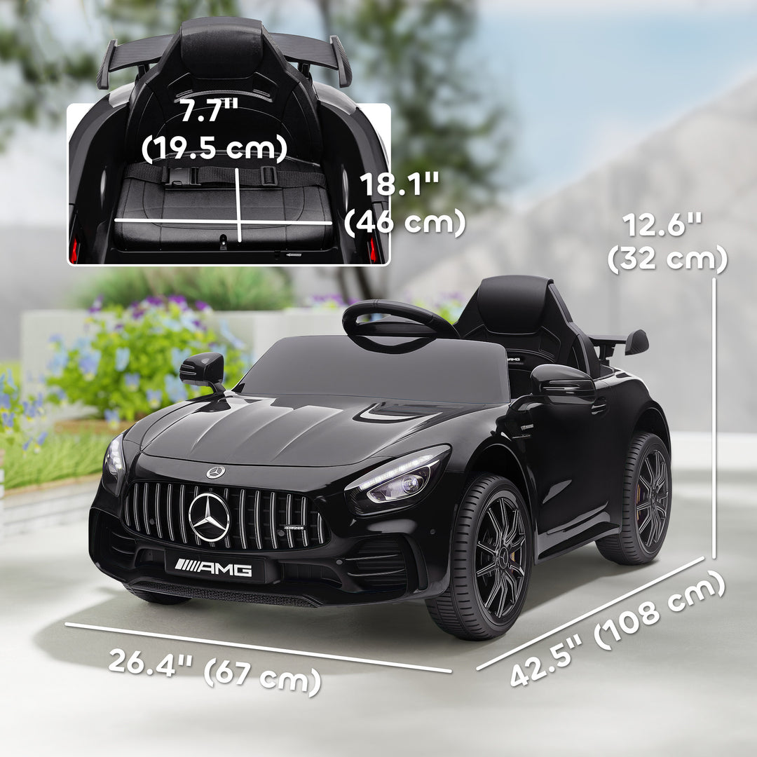 Qaba Mercedes-Benz AMG GTR Licensed 12V Battery Powered Kids Electric Car w/ Remote, Soft Start, Lights, Music Horn, Black