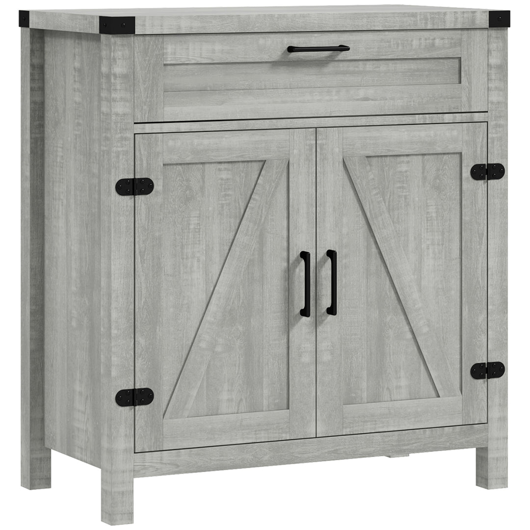 HOMCOM Farmhouse Kitchen Storage Cabinet, Sideboard Buffet Cabinet with 2 Rustic Barn Doors and Drawer, Oak