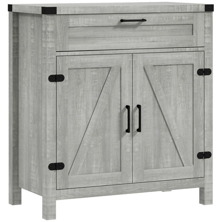 HOMCOM Farmhouse Kitchen Storage Cabinet, Sideboard Buffet Cabinet with 2 Rustic Barn Doors and Drawer, Oak