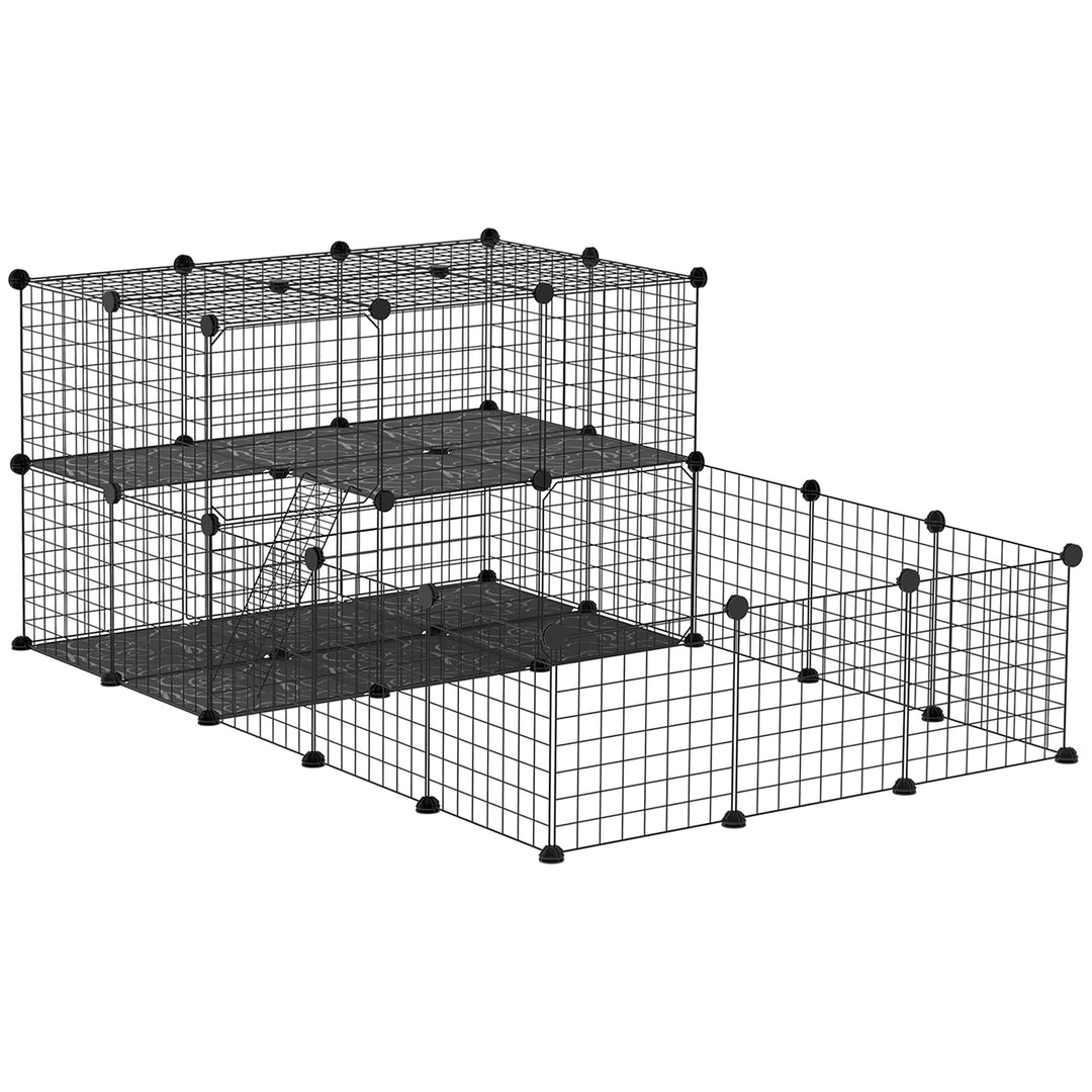 PawHut Small Animal Cage Rabbit Cage with Door, Guinea Pig Playpen, Small Animal Fence for Bunny, Chinchilla, Freret, Chinchilla, Indoor and Outdoor Use, Total 46 Panels, 68.9" x 41.3" x 27.6"