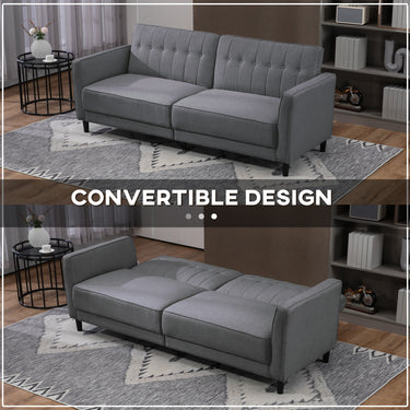 HOMCOM Convertible Bed with Couch, Button Tufted Fabric Sofa Bed with Adjustable Back for Living Room, Charcoal Grey