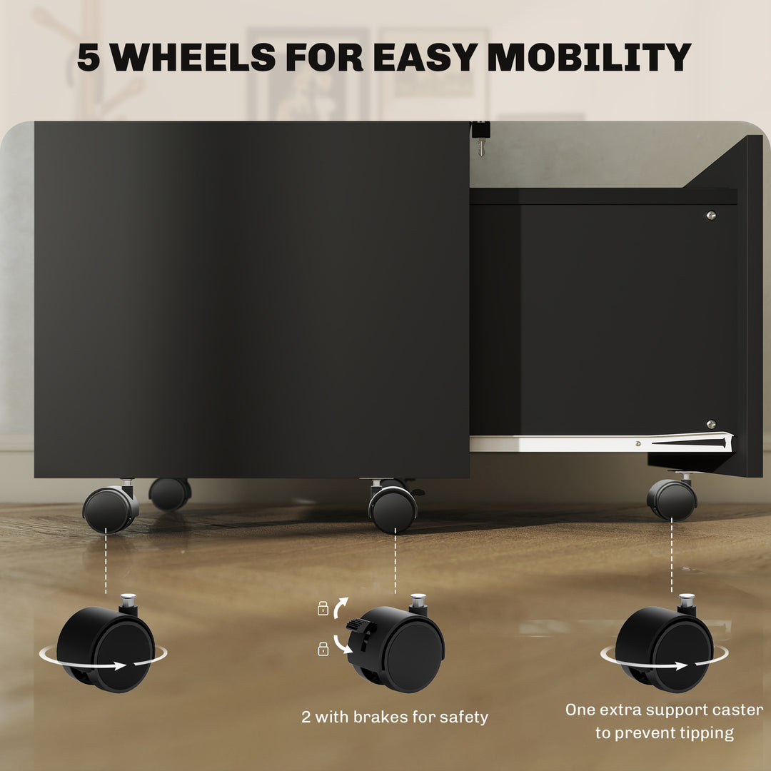 Vinsetto 2 Drawer Filing Cabinet with Lock, Vertical File Cabinet with Wheels, Mobile Office Cabinet for A4, Letter Size, White