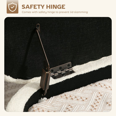 HOMCOM Storage Ottoman with Lift-Up Lid and Steel Legs, 45 Inches Sherpa Fleece Storage Chest for Living Room, Cream White