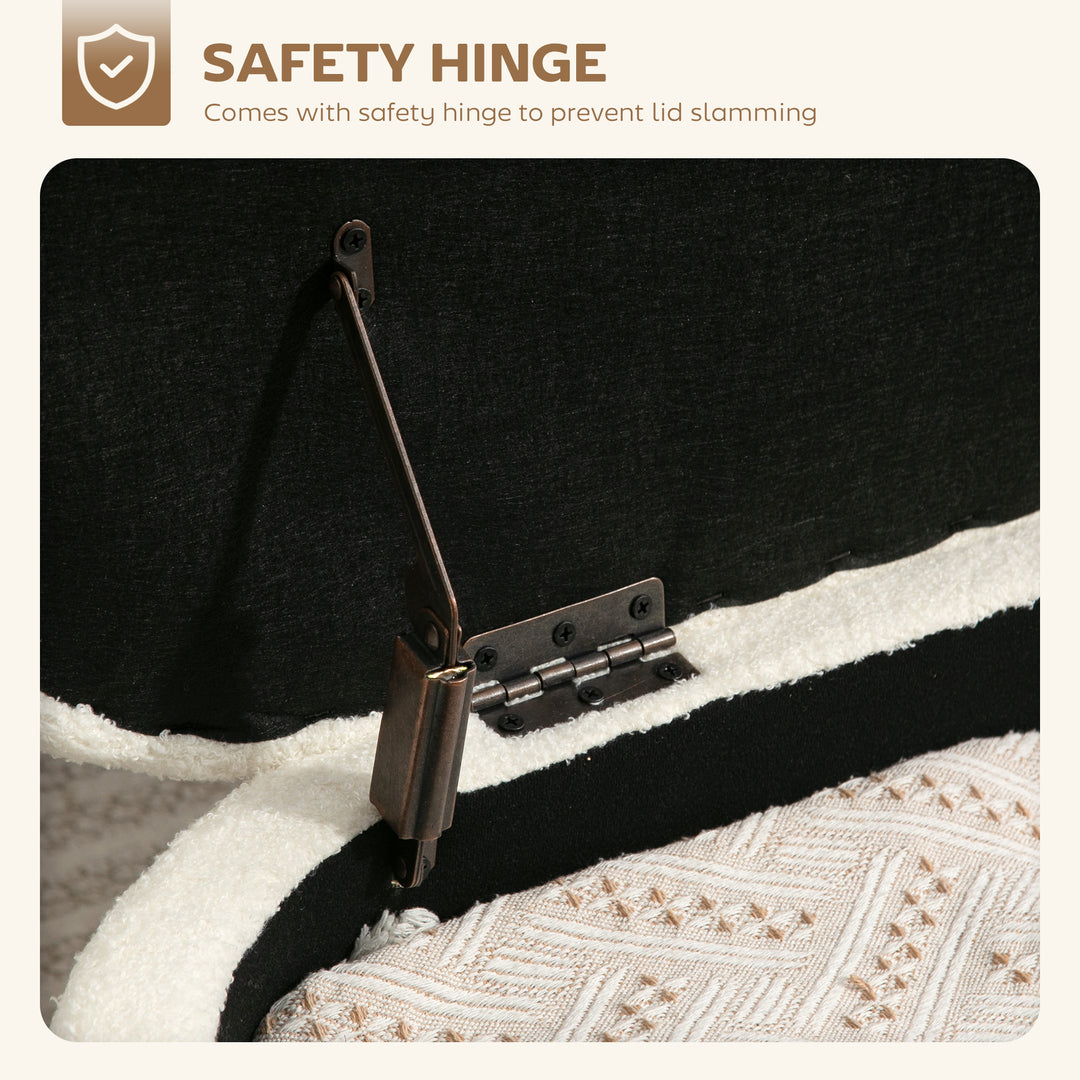 HOMCOM Storage Ottoman with Lift-Up Lid and Steel Legs, 45 Inches Sherpa Fleece Storage Chest for Living Room, Cream White