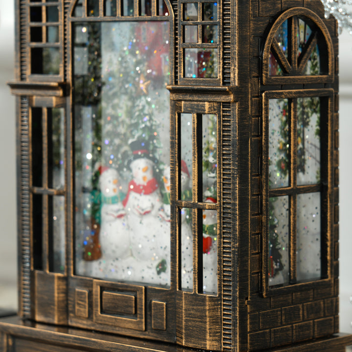 HOMCOM Musical Snow Globe with Lights, Christmas Snow Globe Lantern with Swirling Glitter for Holiday Party Gift, Bronze