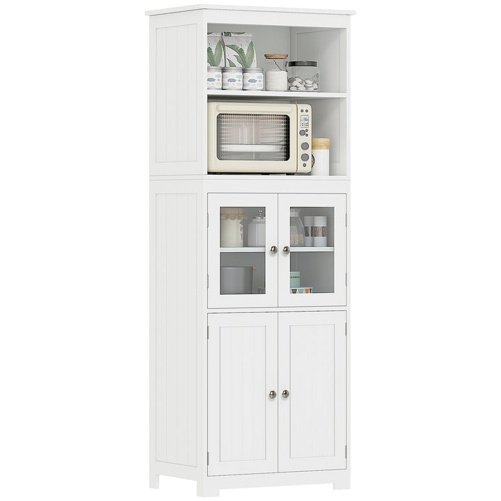 HOMCOM 63" Small Buffet with Hutch, 4-Door Kitchen Pantry, Freestanding Storage Cabinet with Adjustable Shelf for Dining Room, Living Room, White