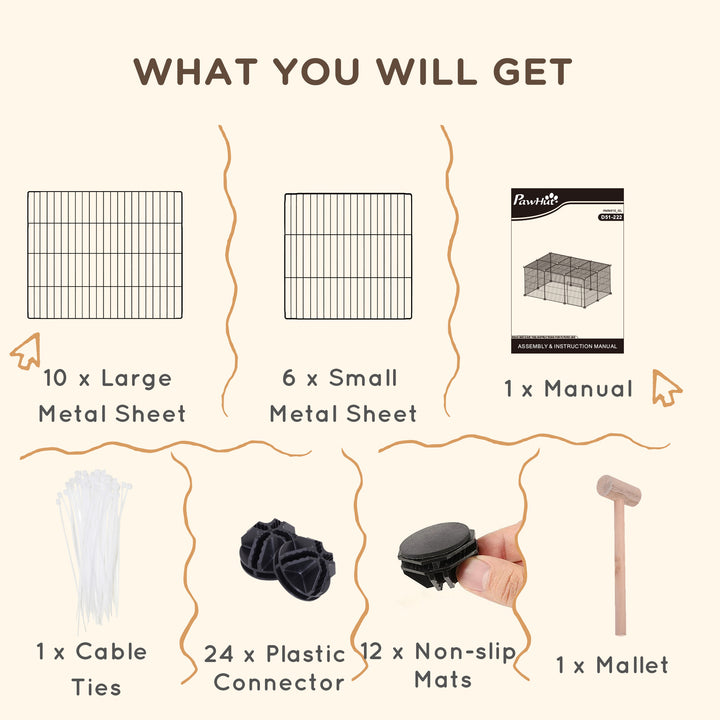 PawHut Small Animal Cage for Bunny, Guinea Pig, Chinchilla, Hedgehog, Portable Pet Enclosure with Door, 16 Panels