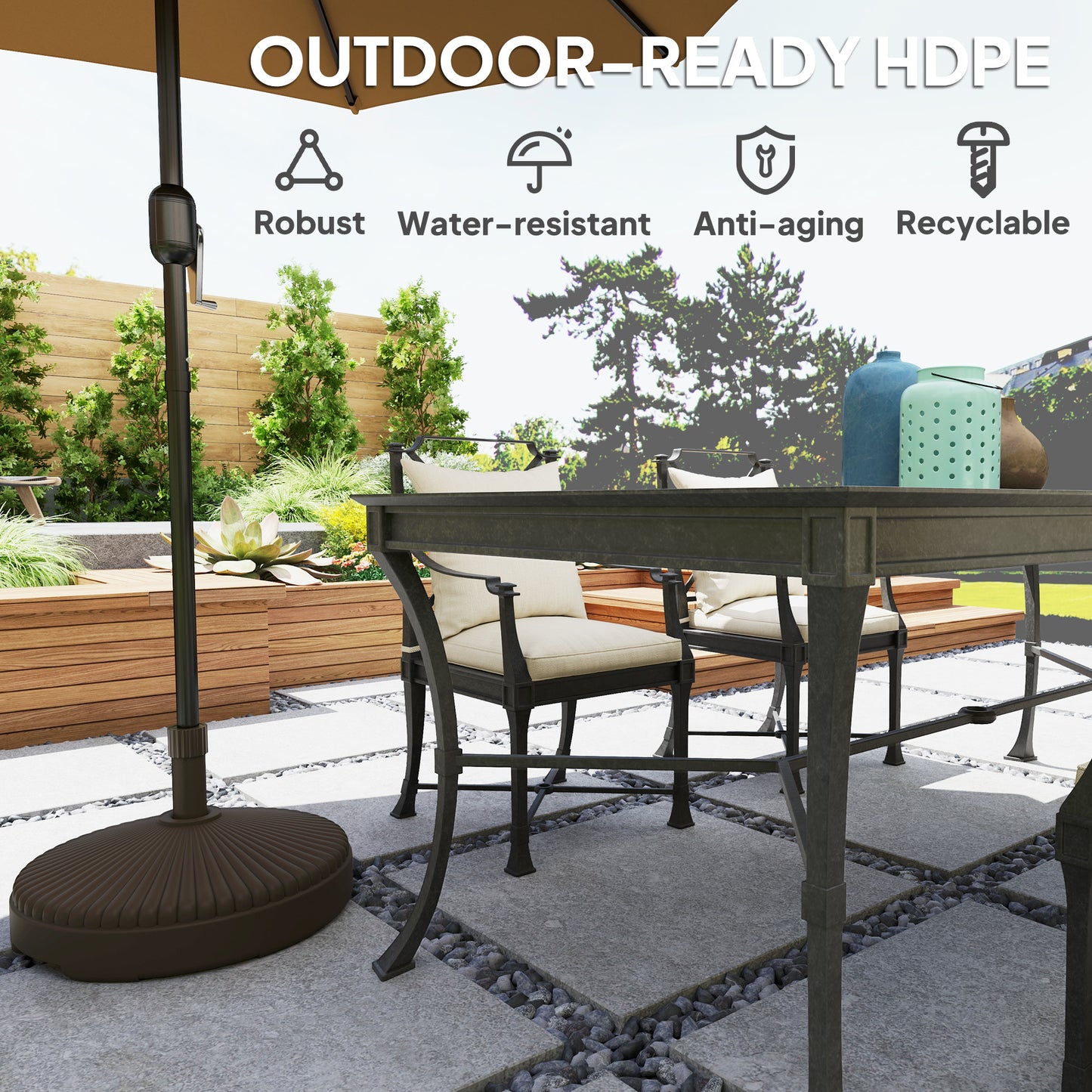 Outsunny Round Patio Umbrella Base Parasol Holder Outdoor Umbrella Stand, Filled Up to 62lbs with Stand or 51lbs with Water for Garden, Poolside, Brown