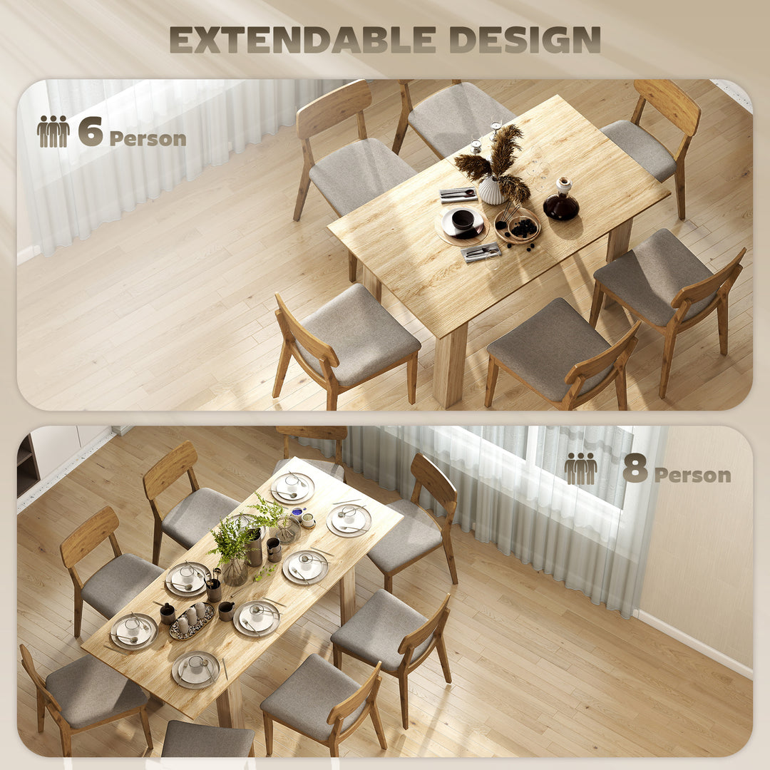 HOMCOM Modern Extendable Dining Table, 55.1 x 31.5 in, for 6-8 People, Expandable Dining Table for Kitchen, Natural Wood