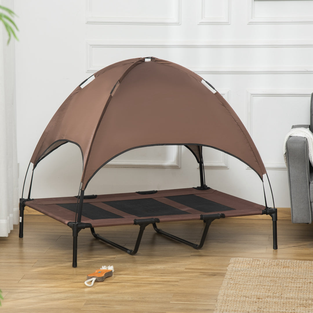 PawHut Elevated Dog Bed with Canopy, Portable Raised Dog Cot for XL Sized Dogs, Indoor & Outdoor, 48" x 36" x 43", Coffee