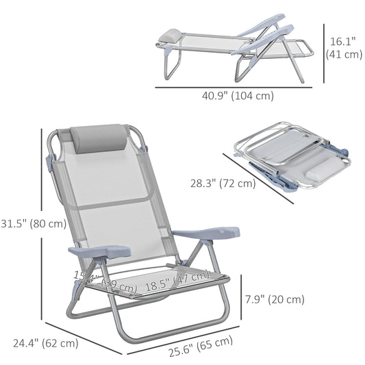 Outsunny Set of 2 Fishing Chairs, Camping Chairs with Adjustable Backrest and Headrest, Folding Chair for Outdoor, Light Grey