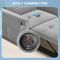 HOMCOM Convertible Chair Bed, Pull Out Sleeper Chair with USB, Adjustable Backrest, Small Velvet Futon Sofa Bed, Grey