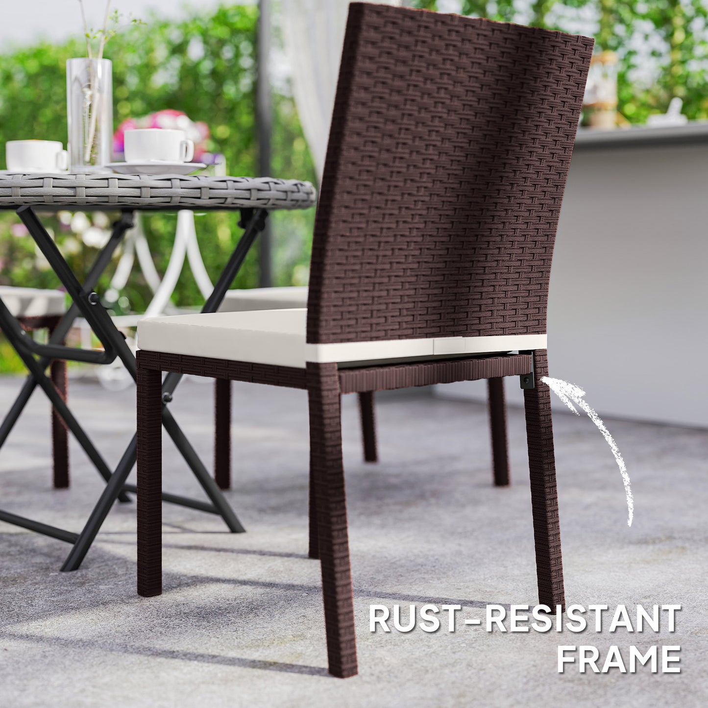 Outsunny Patio Dining Chairs Set of 4, All Weather Wicker Armless Outdoor Chairs with Steel Frame for Garden, Backyard, Beige
