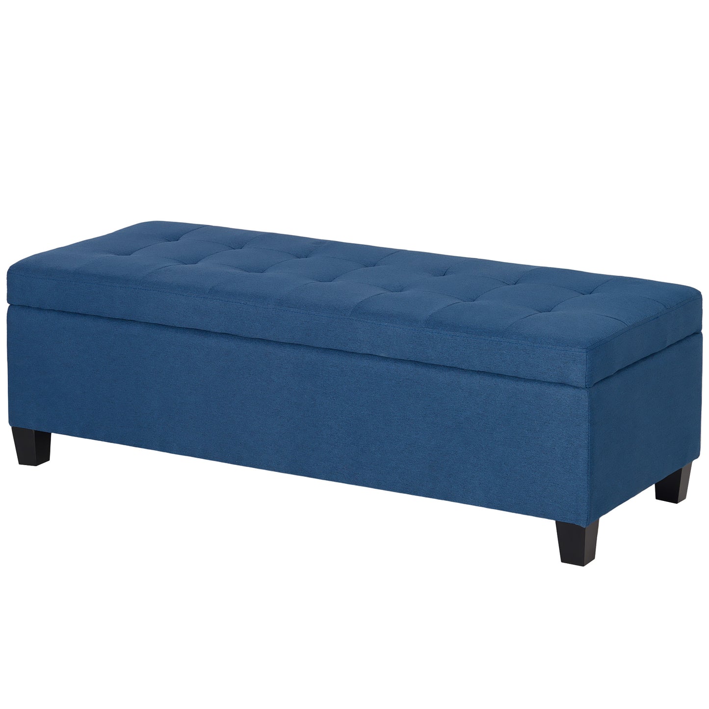 HOMCOM Rectangular Entry Bench, Tufted Upholstered Linen Fabric Wood Feet Storage Ottoman Bench, Beige