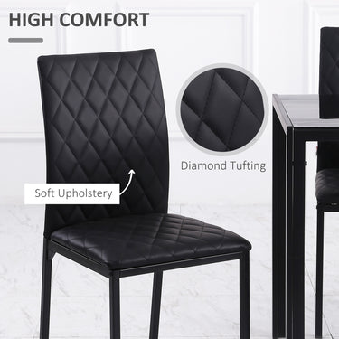 HOMCOM Modern Dining Chairs Set of 4, Upholstered Faux Leather Kitchen Chairs with Rhombic Tufting and Metal Legs for Living Room, Black