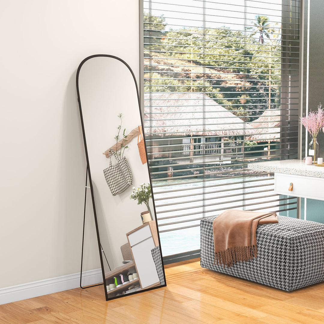 HOMCOM Arched Standing Mirror, 64" x 20" Full Length Mirror, Free Standing or Wall Mounted for Living Room, Bedroom, Black