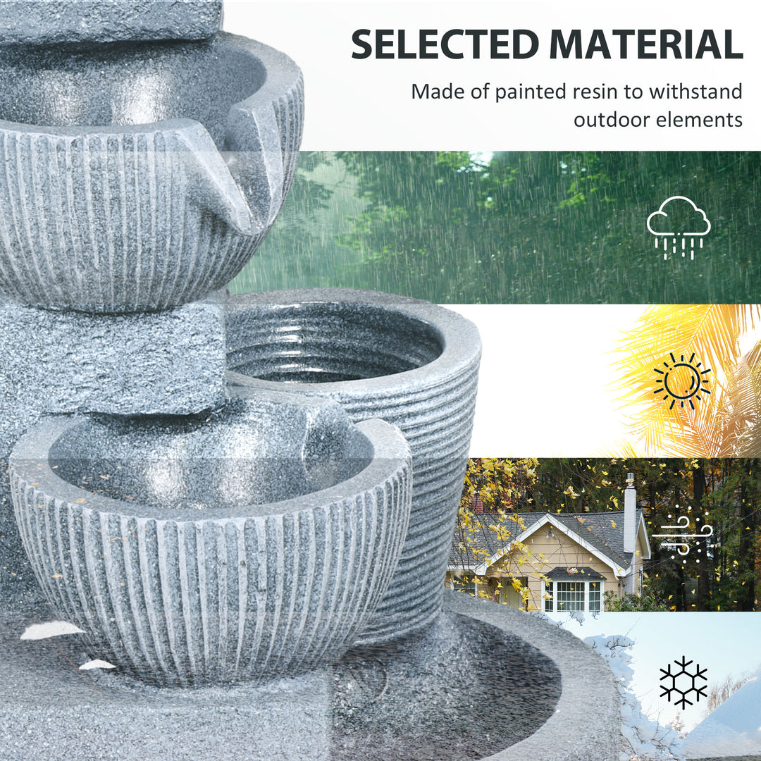 Outsunny Solar Powered Outdoor Water Fountain, 4-Tier Floor Standing Resin Cascading Bowls Waterfall Fountain with LED Lights
