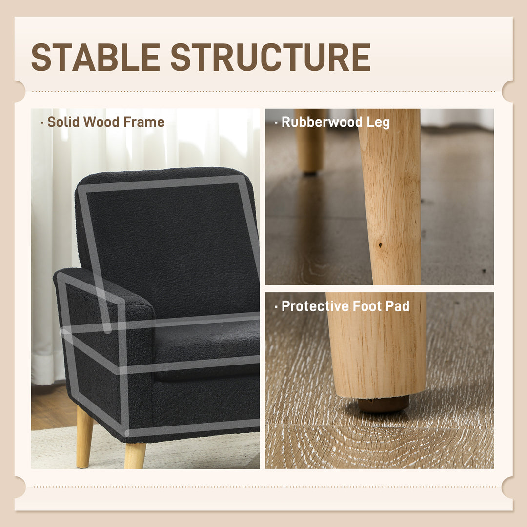 HOMCOM Fabric Accent Chair, Modern Upholstered Armchair with Wood Legs and Wide Padded Seat, Cream White