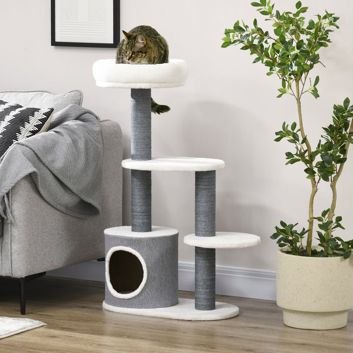 PawHut 39" Cat Tree Tower, Multi-level Cat Activity Centre with Scratching Posts, Condo, Top Perch, Platforms, White