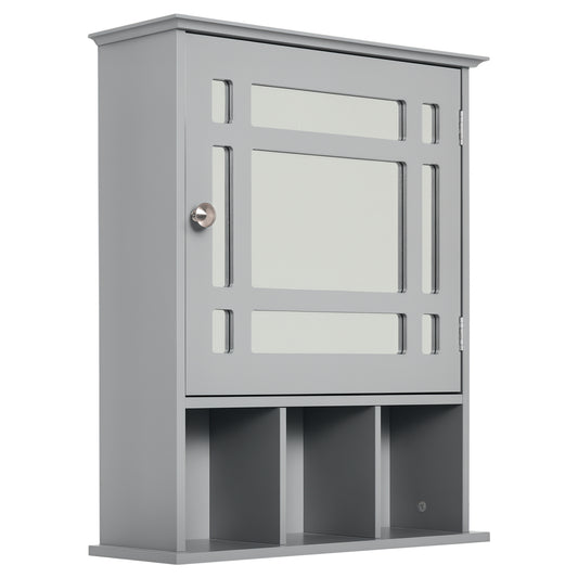 kleankin Bathroom Cabinet Wall Mount with Mirror Door 3 Shelf Organizer for Bathroom, Kitchen, Bedroom, Grey