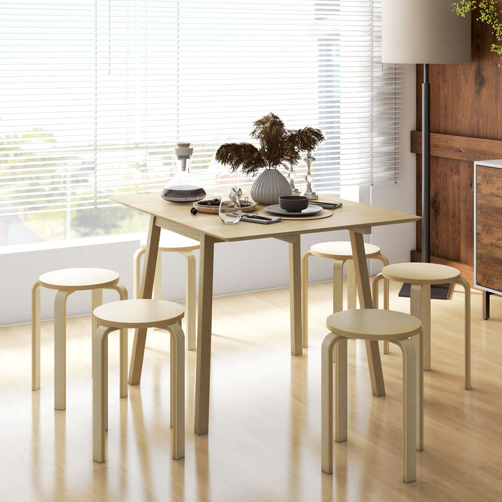 HOMCOM Round Stackable Chairs Set of 6, 18-Inch Backless Stacking Stools for Kitchen, Dining Room, Office, Outdoors