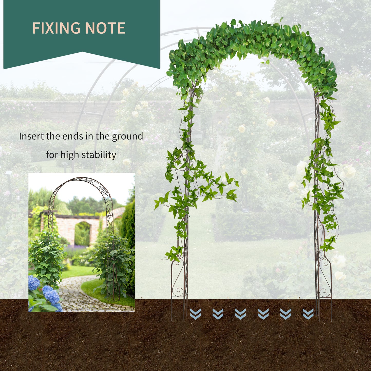 Outsunny 7.5ft Garden Metal Arch Outdoor Walkway Arbor for Decorative Climbing Vine Plants Party Wedding Ceremony Decoration Accessories Black