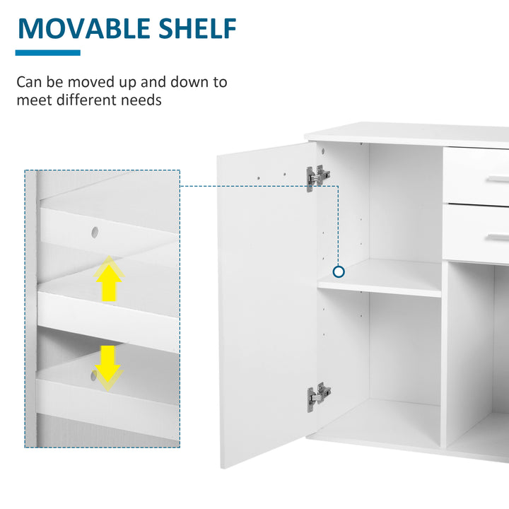 HOMCOM High Gloss Sideboard with 2 Drawers and 2 Doors, Buffet Cabinet with Adjustable Shelf, Coffee Bar Cabinet with Storage, White