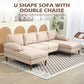 HOMCOM U Shape Couch with Double Chaise Lounge, Modern 4 Seater Sofa with Wooden Legs, Fabric Sofa for Living Room, Dark Grey
