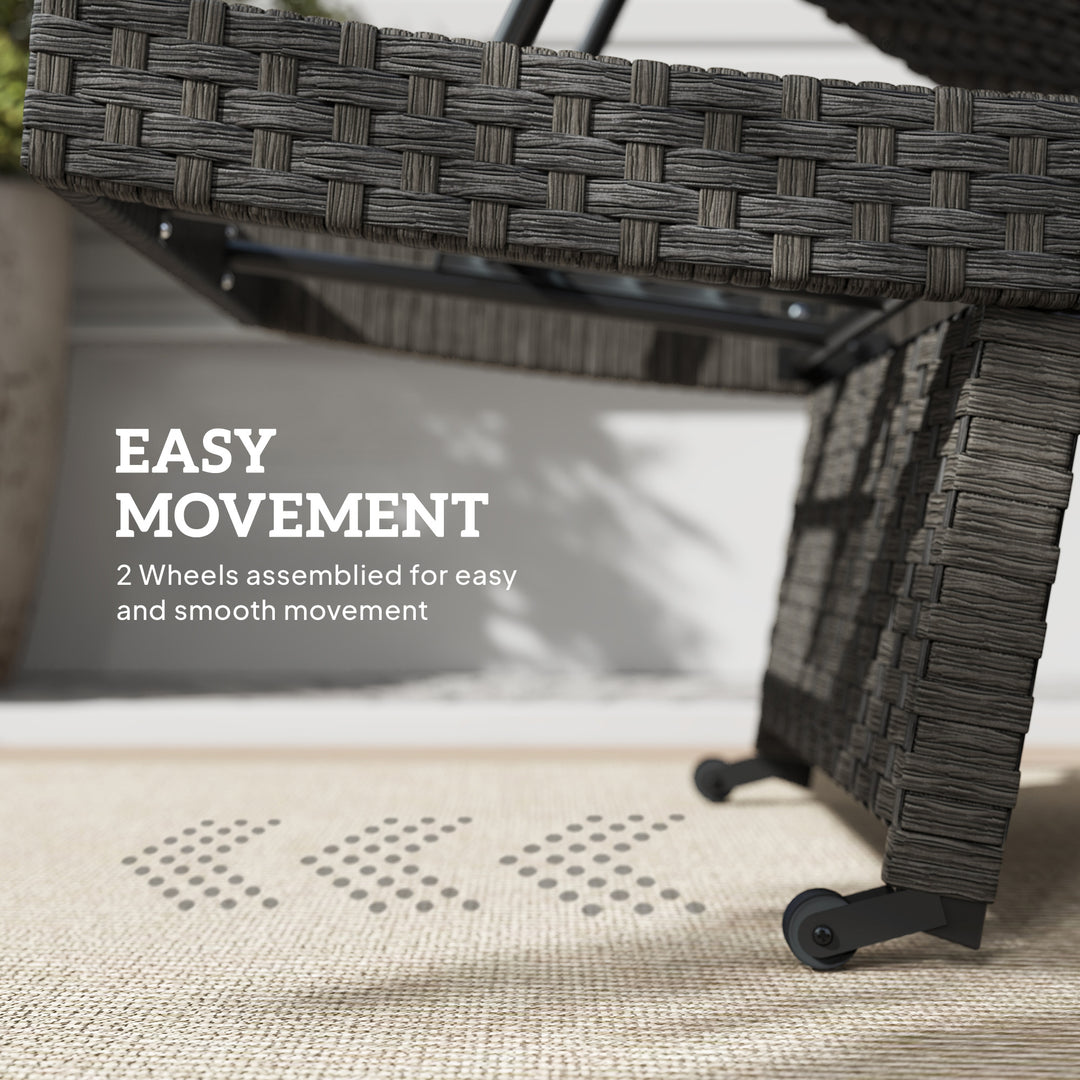 Outsunny Rattan Folding Outdoor Lounger Chair Recliner with 5-Level Adjustable Backrest, Wheels for Garden, Patio, Mixed Brown