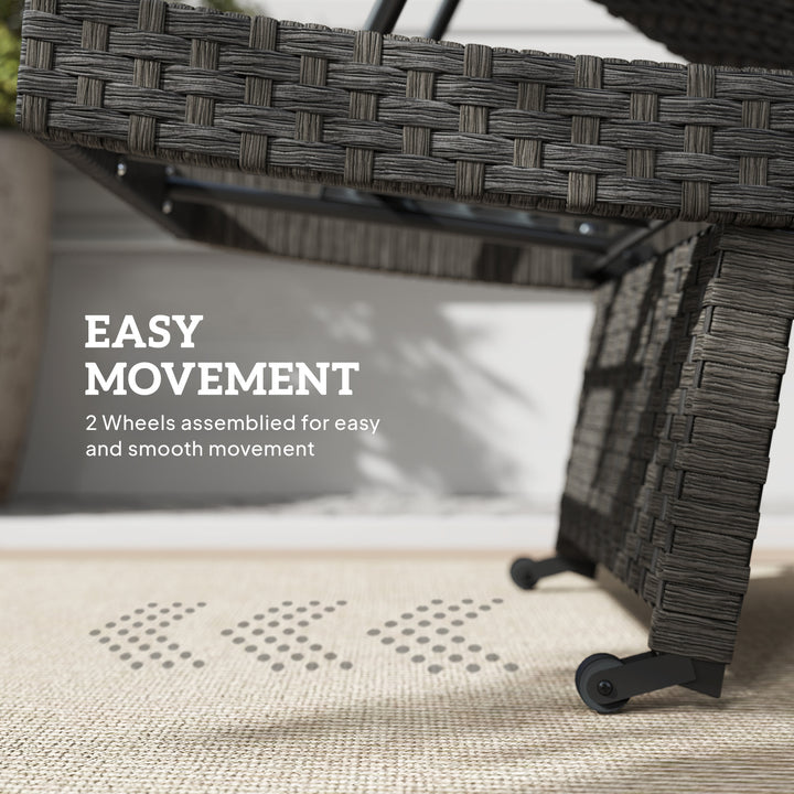 Outsunny Rattan Folding Outdoor Lounger Chair Recliner with 5-Level Adjustable Backrest, Wheels for Garden, Patio, Mixed Brown