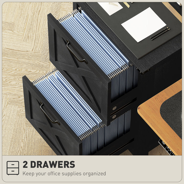 HOMCOM Vertical Filing Cabinet with 2 Drawers, Rustic Farmhouse Office Storage Cabinet for A4, Letter Size, Rustic Brown