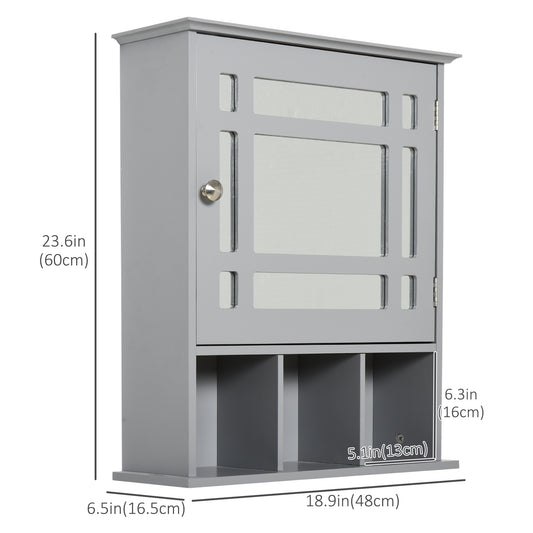 kleankin Bathroom Cabinet Wall Mount with Mirror Door 3 Shelf Organizer for Bathroom, Kitchen, Bedroom, Grey