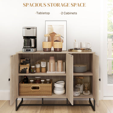 HOMCOM Modern Sideboard, Buffet Cabinet with Adjustable Shelves, 3 Chevron Doors for Living Room, Hallway, Oak Wood Grain