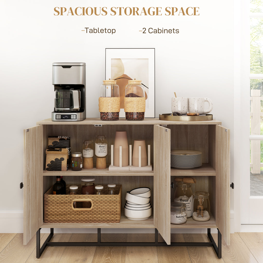 HOMCOM Modern Sideboard, Buffet Cabinet with Adjustable Shelves, 3 Chevron Doors for Living Room, Hallway, Oak Wood Grain