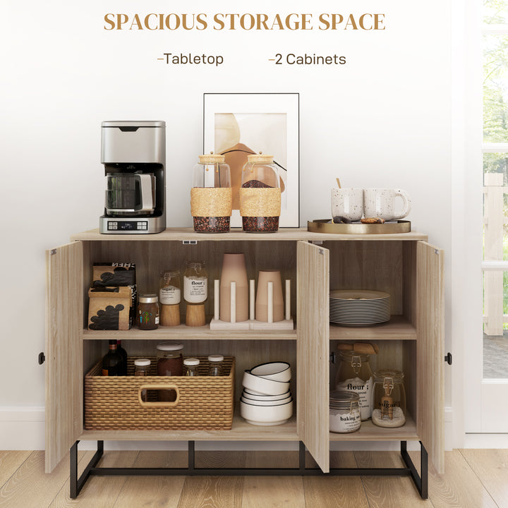 HOMCOM Modern Sideboard, Buffet Cabinet with Adjustable Shelves, 3 Chevron Doors for Living Room, Hallway, Oak Wood Grain