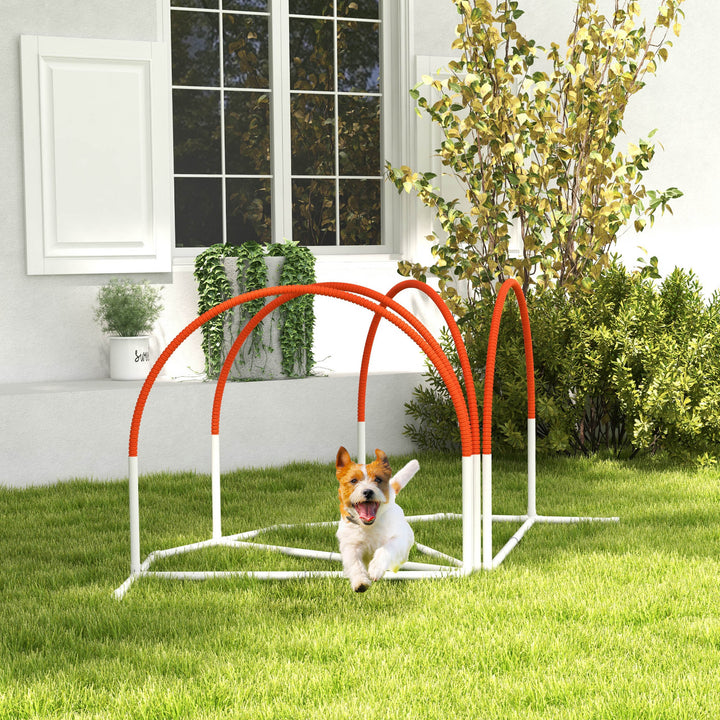 PawHut Dog Agility Kit Pet Obstacle Course Training Equipment Outdoor with Weave Poles, Carry Bag, Orange