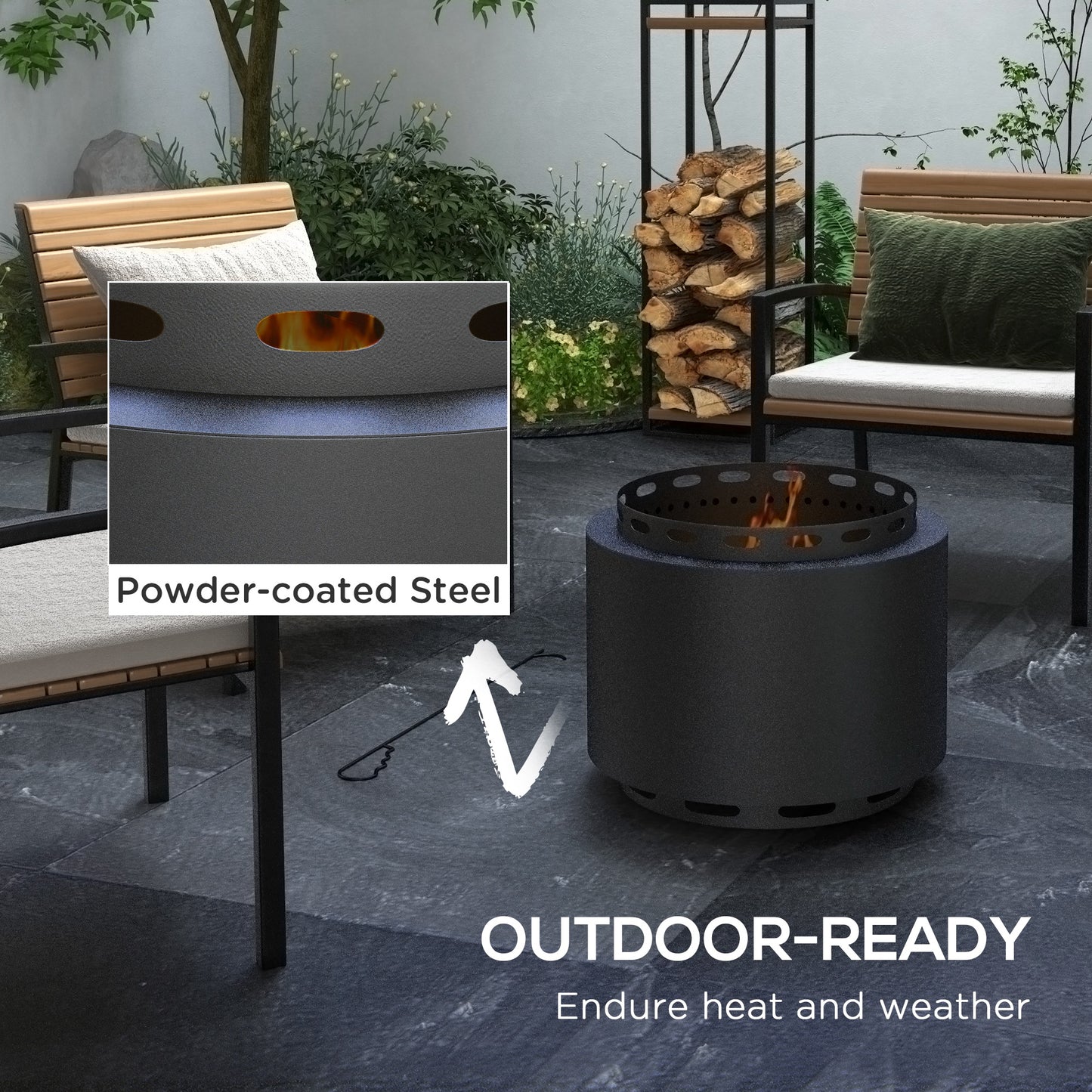 Outsunny Smokeless Fire Pit with Ash Catcher, Portable Wood Burning Firepit with Poker for Garden Camping Bonfire Party, Black
