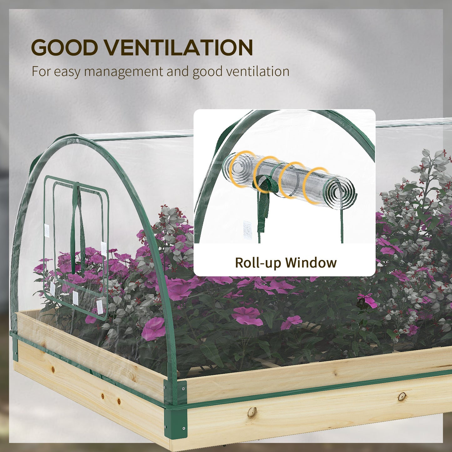 Outsunny 12 Pockets Raised Garden Bed with Greenhouse and Roll Up Windows for Vegetables, Flowers, 4' x 3' x 2', Natural Wood
