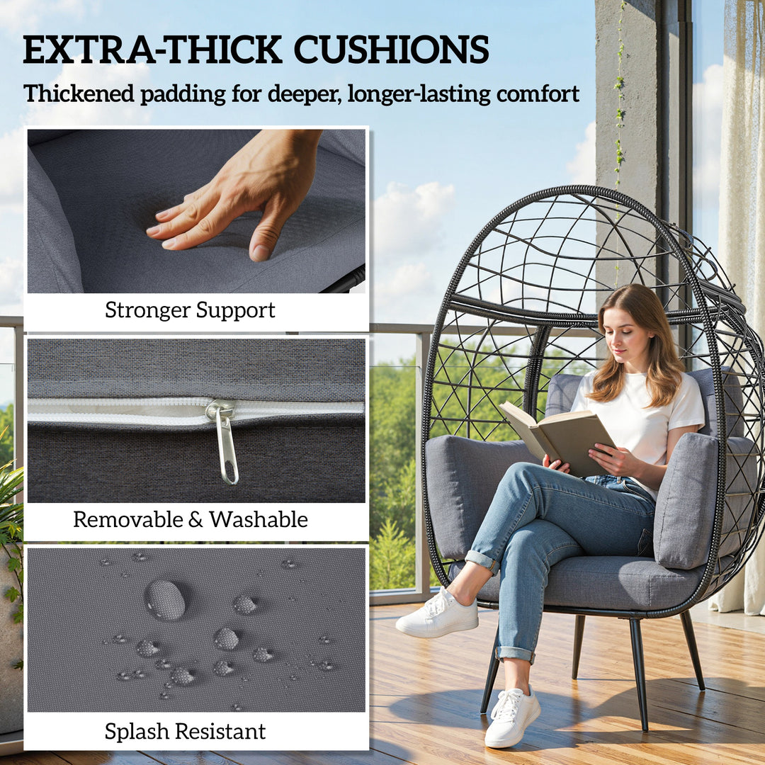 Outsunny Rattan Egg Chair, Indoor Outdoor Lounger with Cushions and Cup Holder for Backyard, Garden, Lawn, Living Room, Grey