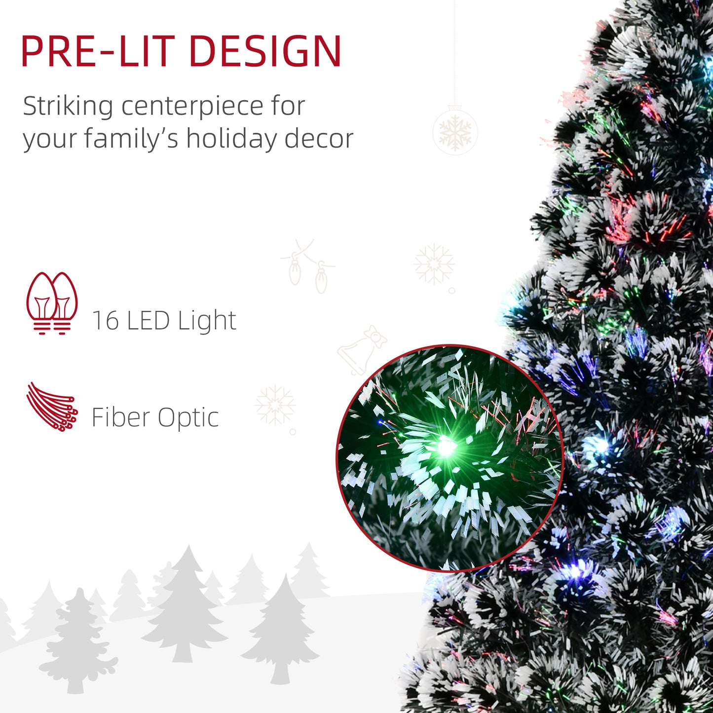 HOMCOM 4ft Pre-Lit LED Optical Fiber Christmas Tree Artificial Seasonal Decor