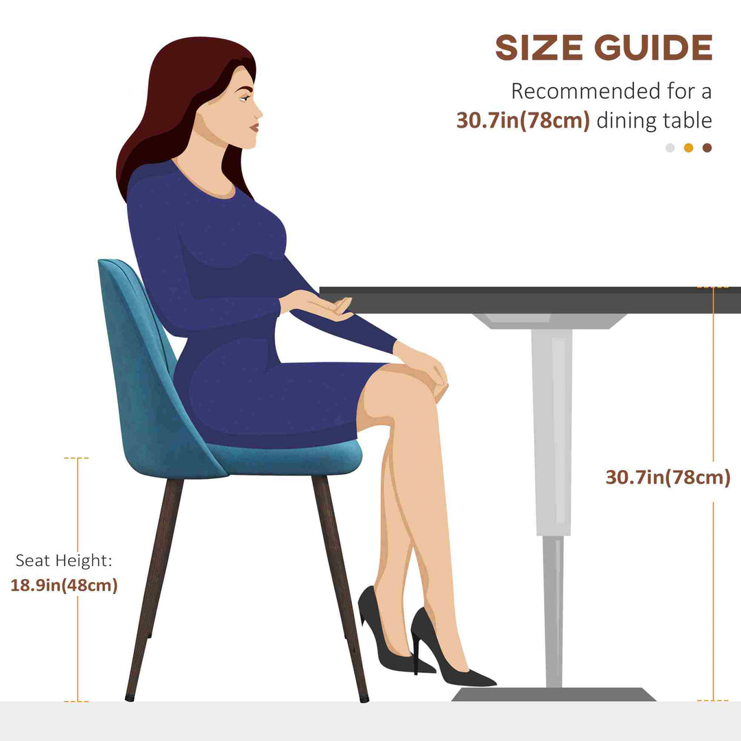 HOMCOM Upholstered Dining Chairs Set of 4, Velvet Accent Chair with Back and Wood-grain Steel Leg for Kitchen, Grey