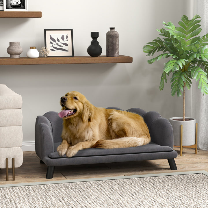 PawHut Dog Sofa with Removable Cushion Wood Legs for Medium and Large Dogs, Dark Grey