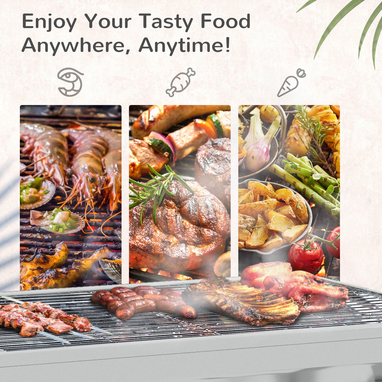 Outsunny Stainless Steel Charcoal BBQ Grill, Portable Barbecue Grill with Handles for Outdoor, Cooking, Camping, Picnic
